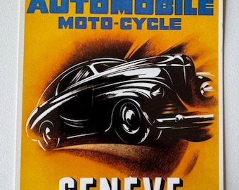 Geneva Motor Show Postcard – 19th Salon International Automobile Moto‑Cycle 1949 – 17–27 March – Design by Suter