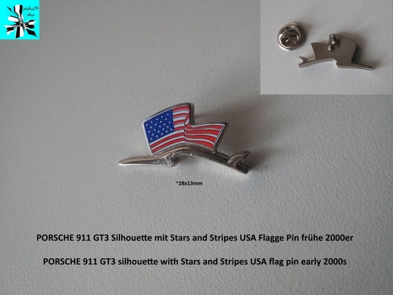 Unique statement piece - Porsche 911 GT3 silhouette with Stars and Stripes USA flag pin