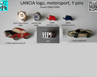 LANCIA logo HF (elefantino), HPE, Motorsport and Y pins 1980s/1990s - select