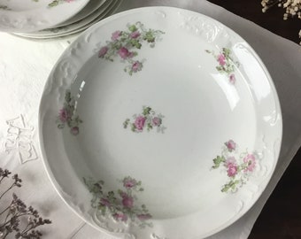 PLAT creux rond/porcelaine par Sazerat LIMOGES/antiquité Française/grand BOL de service blanc à fleurs/vaisselle 19ème pour dîner romantique