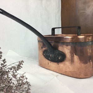 Copper DAUBIERE/daube pan stew with lid/French antiques/tinned COPPER pan & wrought iron handle/RUSTIC cookware/19th C. craftsmanship