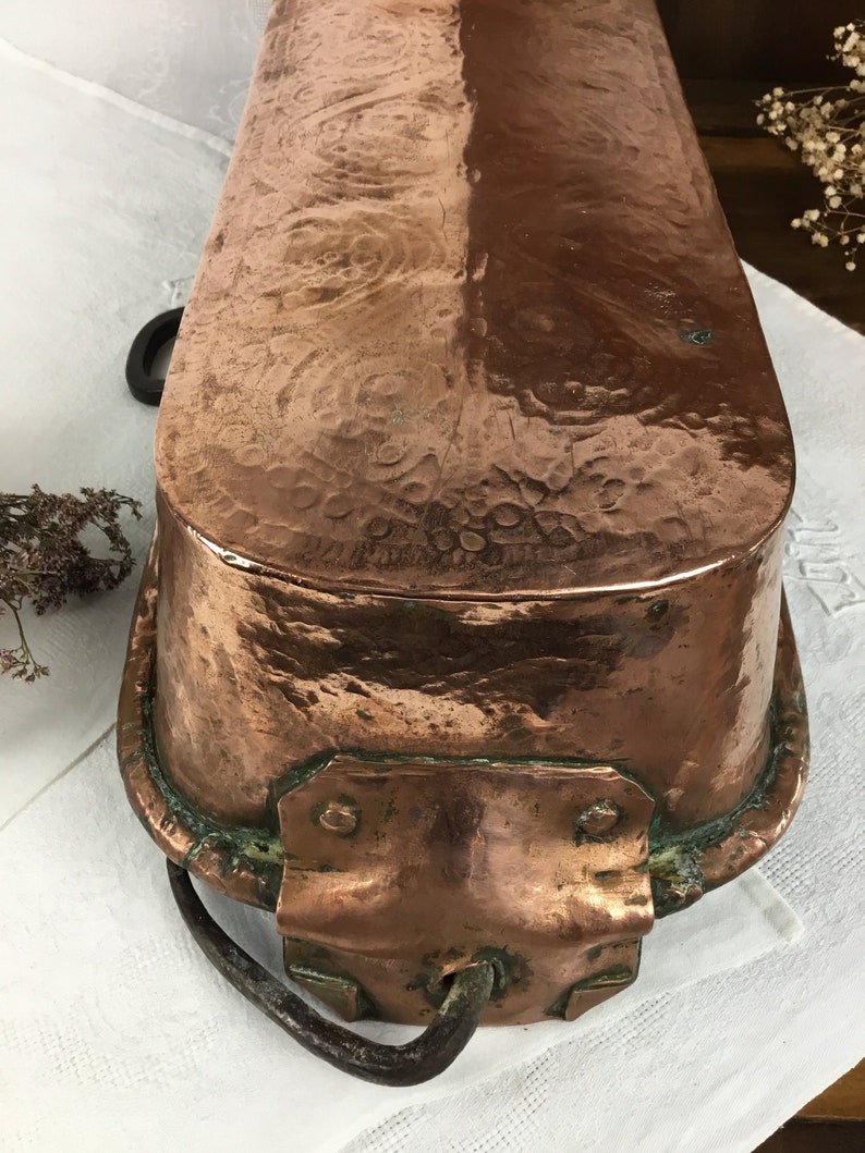 Large Hammered Copper FISH Kettle/french Antique/tinned COPPER Pan