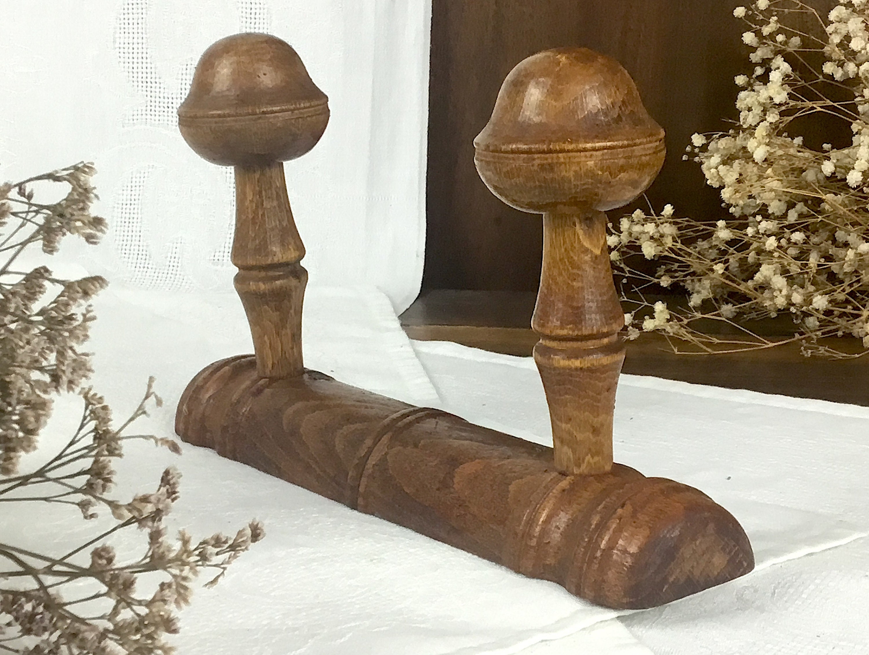 Porte-Manteau à 2 Patères/Vintage Français/Faux Bambou en Bois/Porte-Chapeaux Mural Crochets/Porte-M