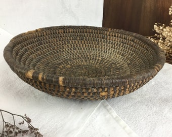 CESTA REDONDA / French Antique RUSTIC / Cesta de paja de centeno y mimbre / Contenedor de almacenamiento / Decoración de cocina campestre