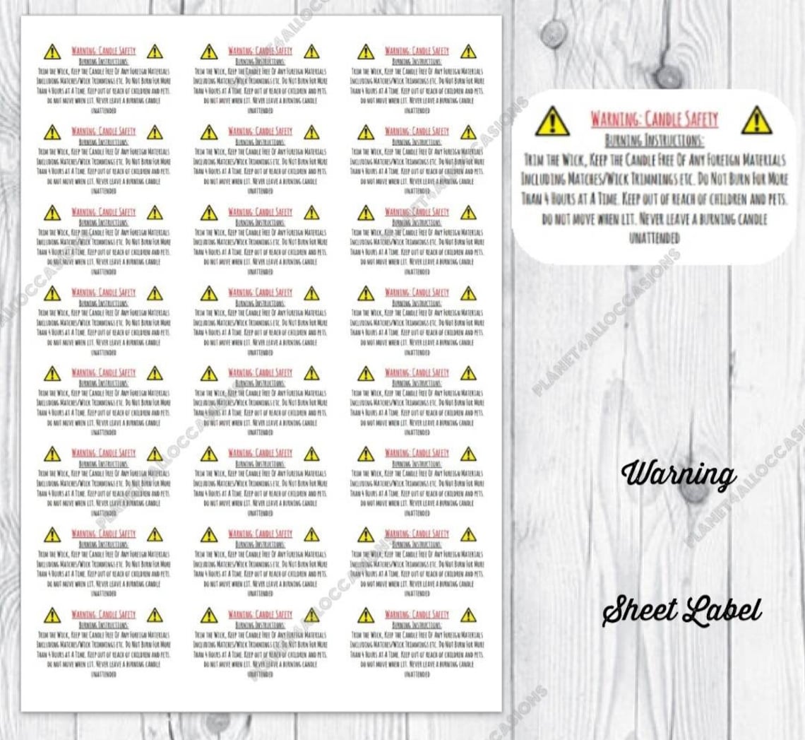 Candle Burning Safety Warning Labels Warning Stickers Sheet Etsy UK