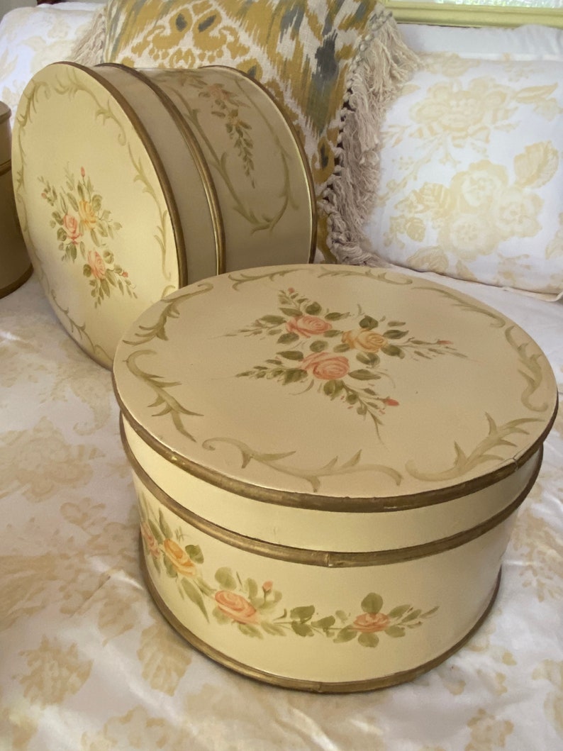 Rare Vintage 10 Piece Hand Painted Wood Nesting Hat Box Etsy