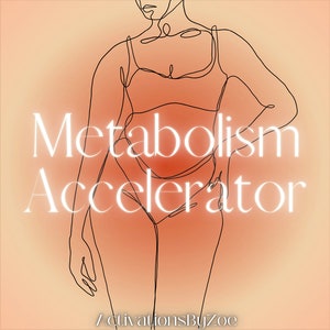 May include: Line drawing of a person in a swimsuit with the text "Metabolism Accelerator" in white letters on a peach and orange gradient background. The text "ActivationsByZoe" is at the bottom of the image.