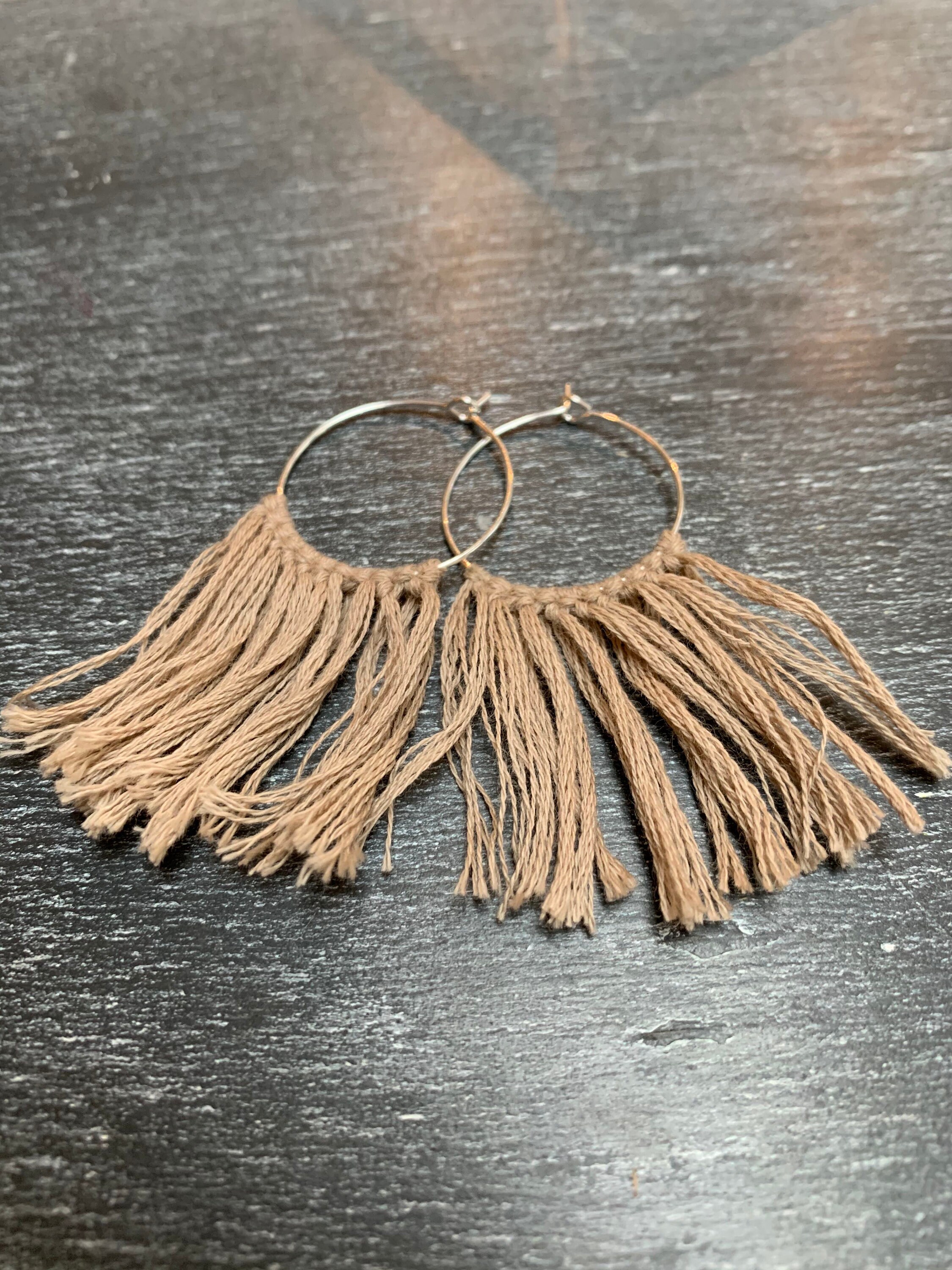 Handtied embroidery thread earrings beige  etsy