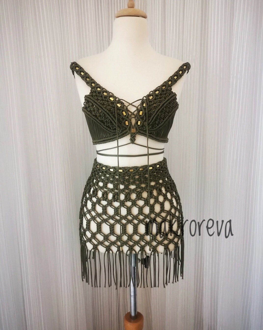 Macrame Dress, Birthday Mini Crazy Party Festival Khaki Boho Burnungman