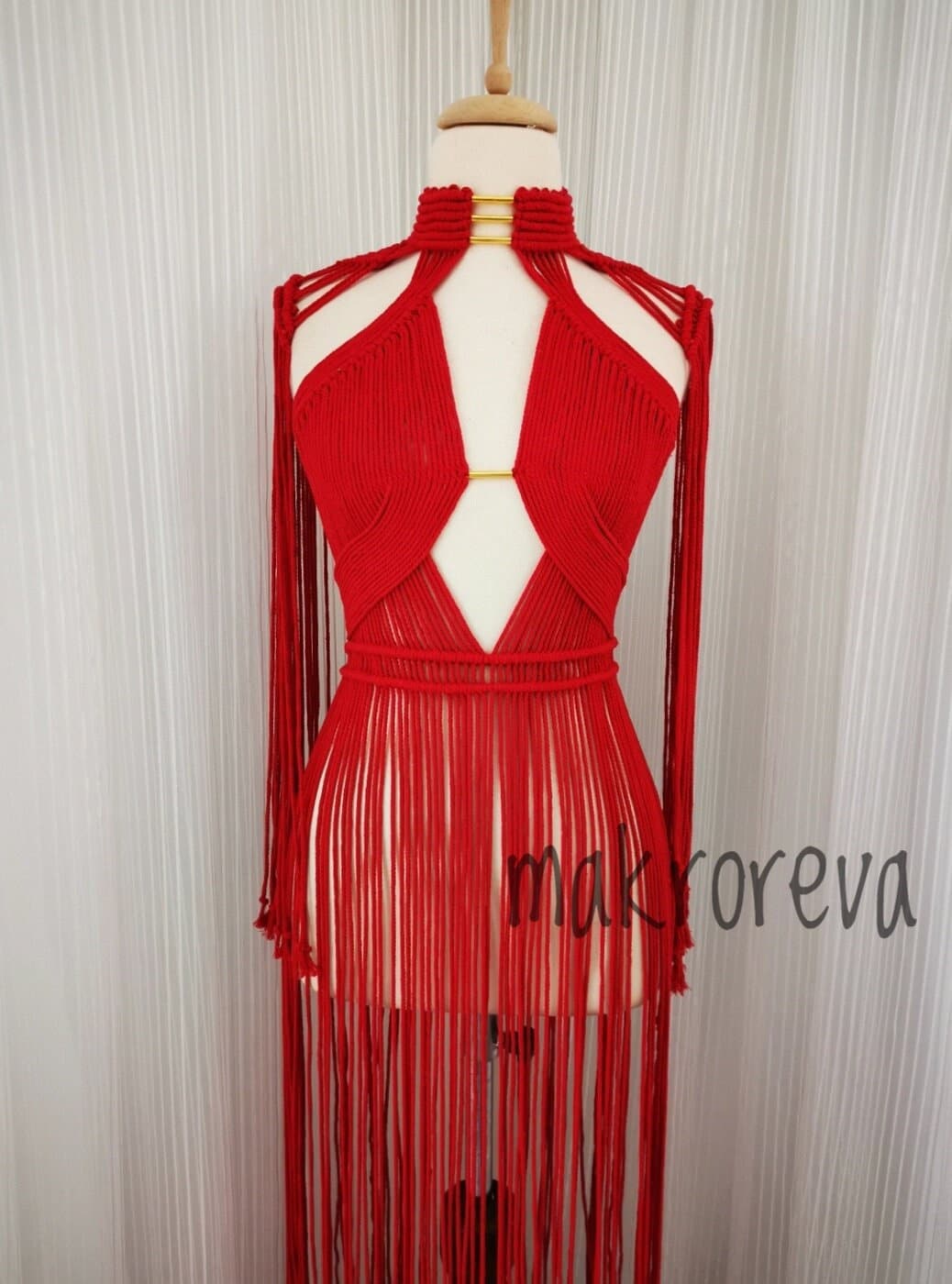 CHRISTMAS dress, noel costume , macrame dress , birthday dress , party dress , festival dress , fringed dress , red dress , burnungman