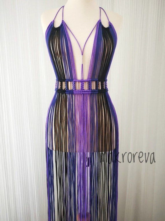 Macrame Fringe Dress, Shiny Party Festival Dress - Etsy