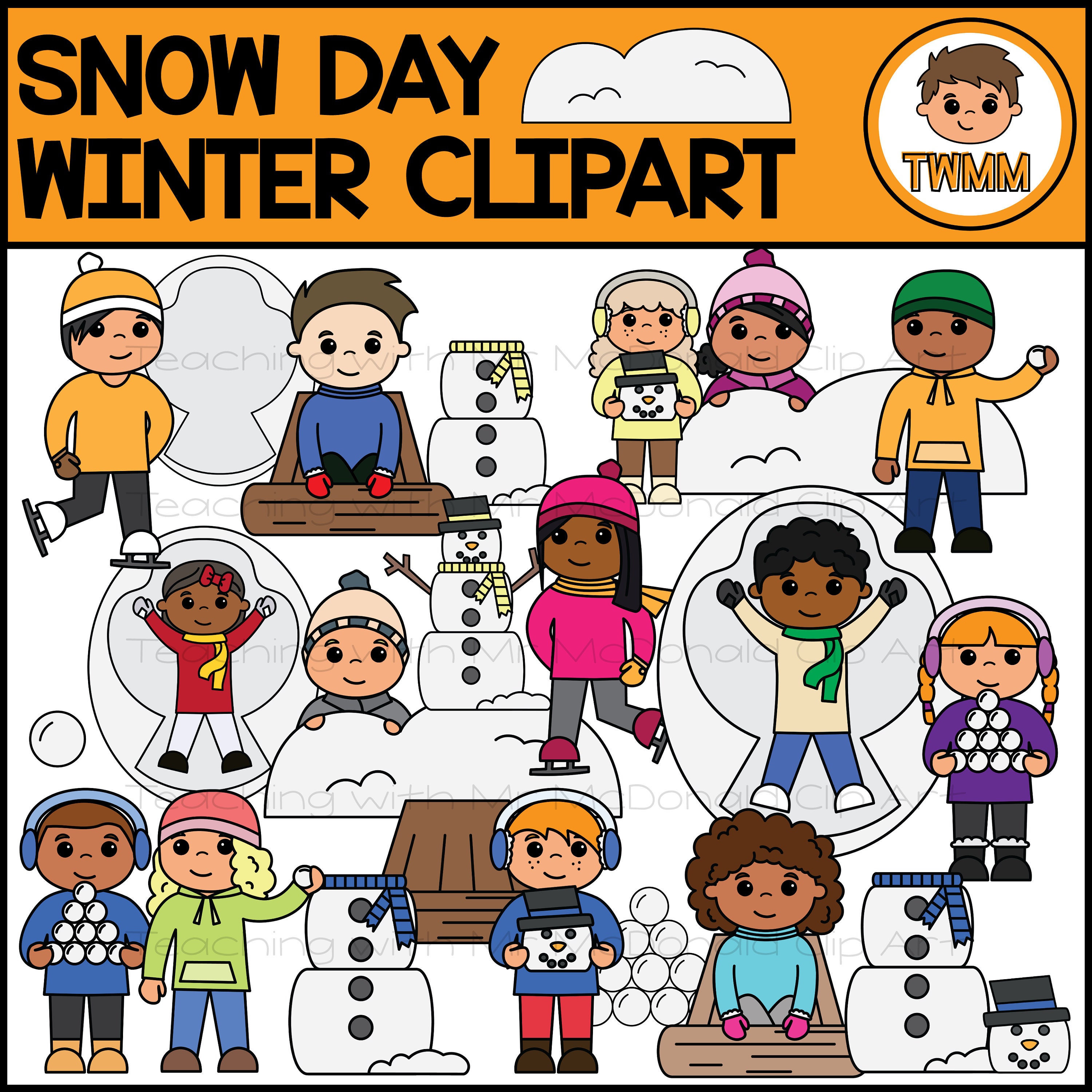 Kids Snow Day L Winter Seasonal Clipart L TWMM Digital Clip Etsy