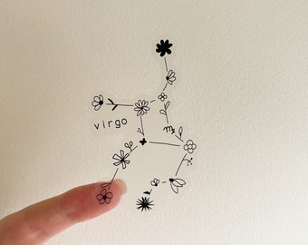 clear vinyl zodiac floral constellation sticker, white or black