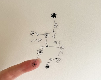 transparent vinyl zodiac floral constellation sticker, white or black