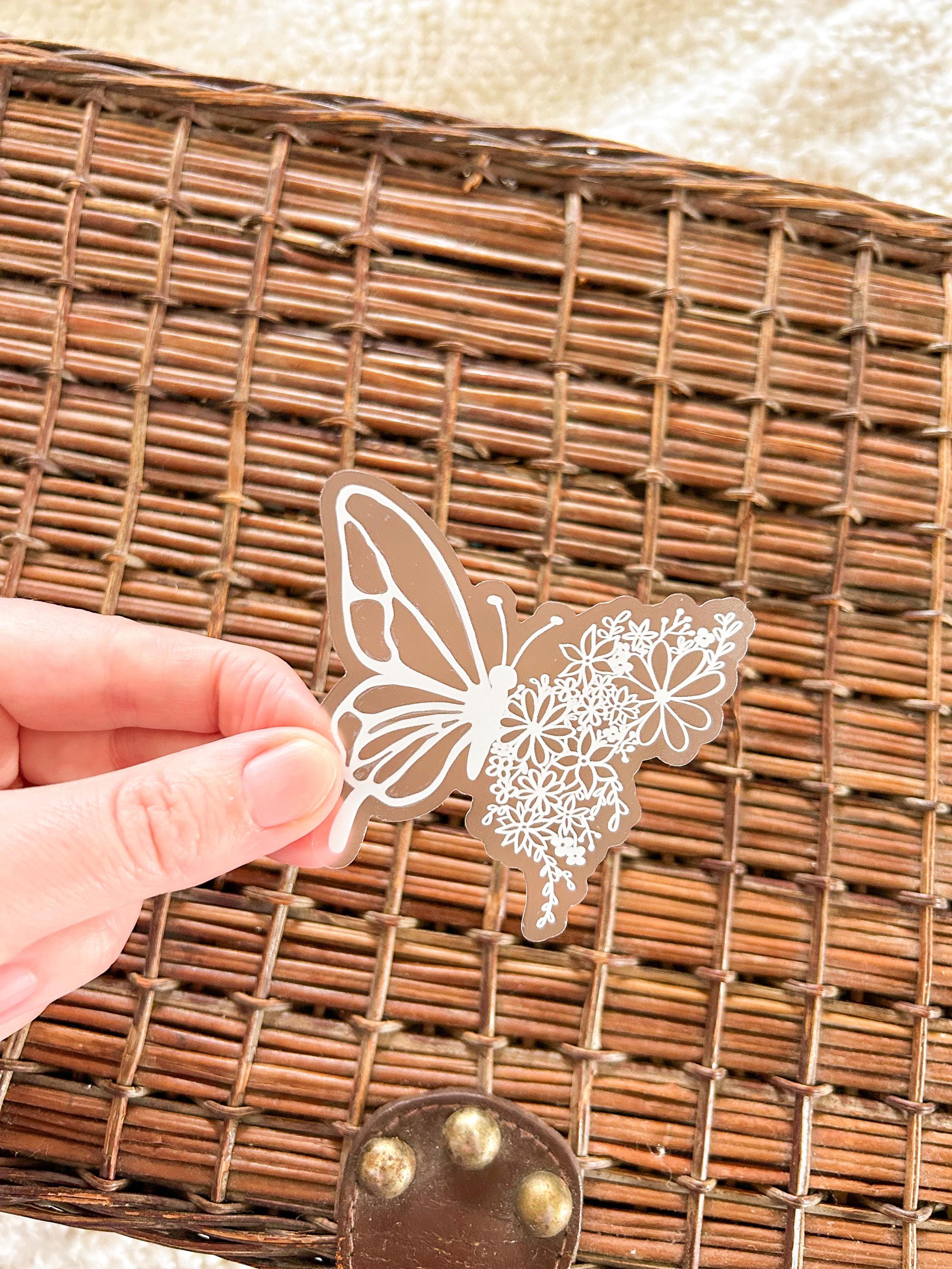 Transparent Vinyl Floral Butterfly Sticker, Various Colours (white ...