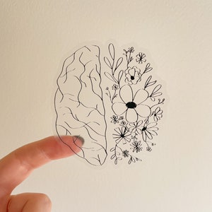 clear vinyl floral brain sticker, white or black