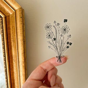 Sticker bouquet de fleurs en vinyle transparent, blanc ou noir