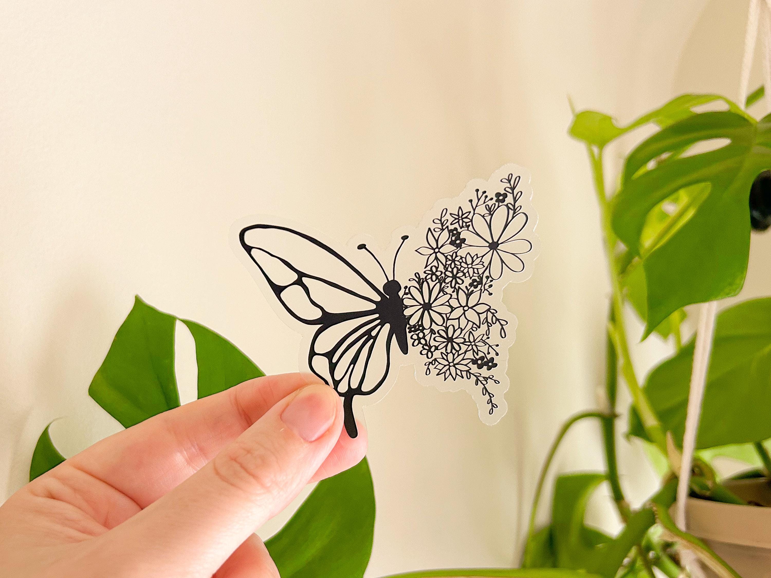Clear Vinyl Floral Butterfly Sticker, Various Colours (white, Black ...