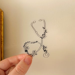 clear vinyl floral stethoscope sticker, white or black