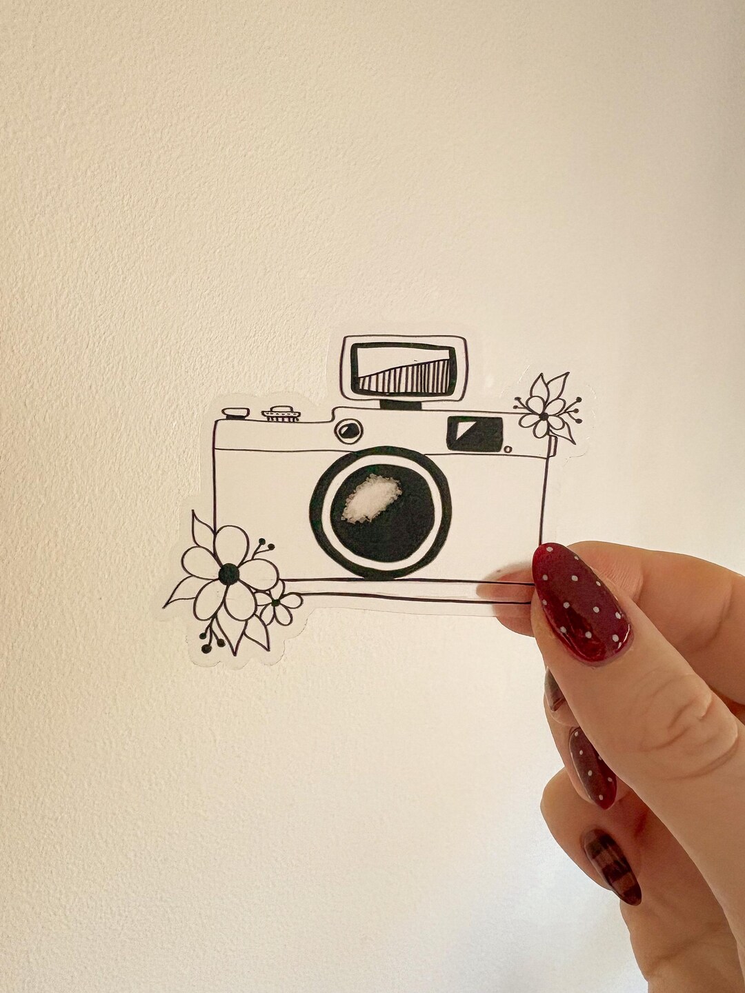 Transparent Vinyl Floral Camera Sticker, Various Colours (white, Black ...