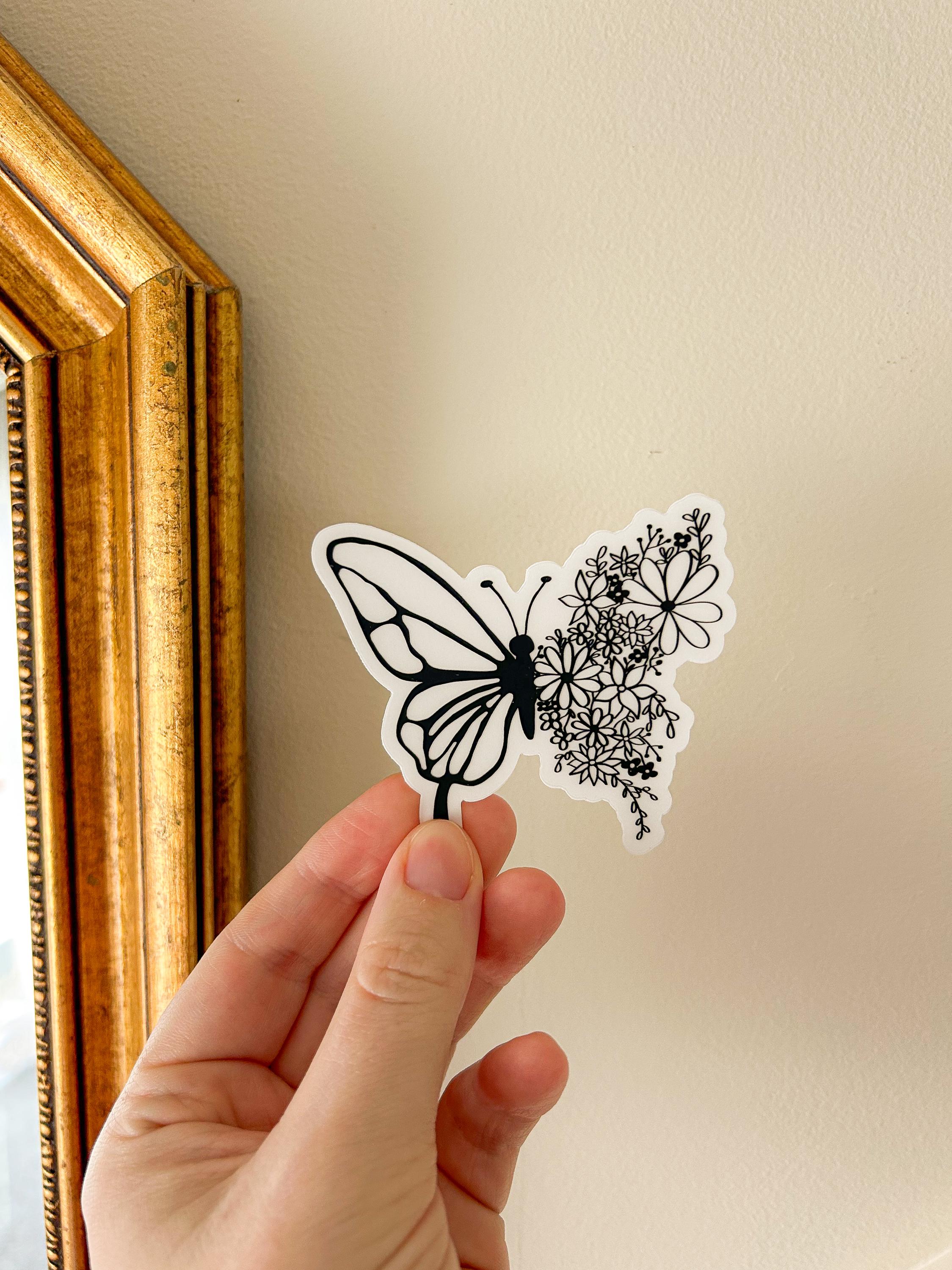 Clear Vinyl Floral Butterfly Sticker, Various Colours (white, Black ...