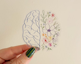 transparent vinyl floral brain sticker, various colours (white, black, colour)