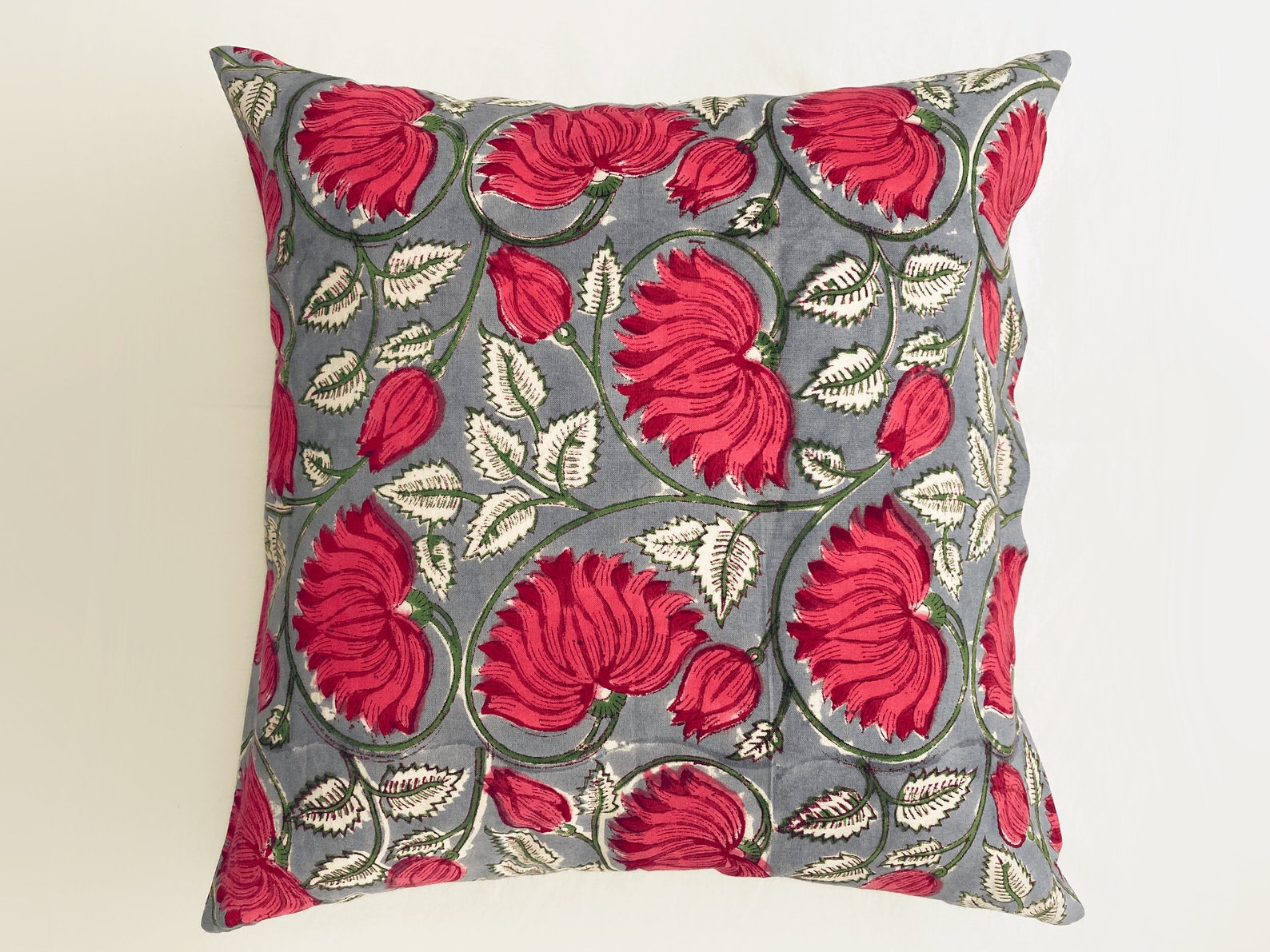 Luxury Pink Grey Bright Floral Cotton Cushion Cover Etsy