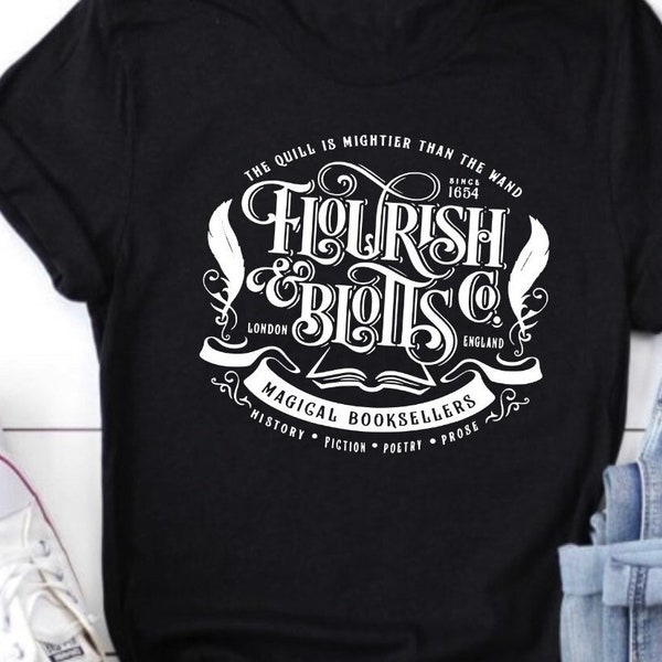 Flourish and Blotts, Wizard Book Store, Wizard shop, Wizard Shirt, Wizard world shirt, book reading magic shirt, bookish shirt