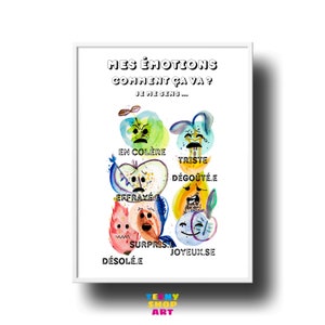 Póster de emociones infantiles, expresión de emociones infantiles, emociones Montessori, póster imprimible de sentimientos, emociones en francés, emociones infantiles