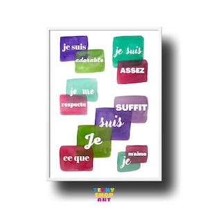 kids positive affirmations poster, watercolor poster, french positive affirmation, affirmations kids printable wall art