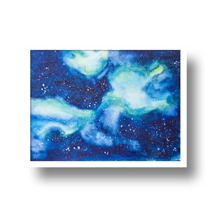 digital watercolor, blue galaxy, space astronomy, painting print, landscape format stars poster, children's wall art, children's poster