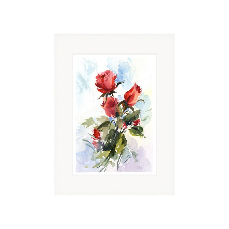 Home Decor Flower bouquet Housewarming Gift Framed painting Wall decor Scarlet roses Alpine Roses Over the dresser art Wall Art