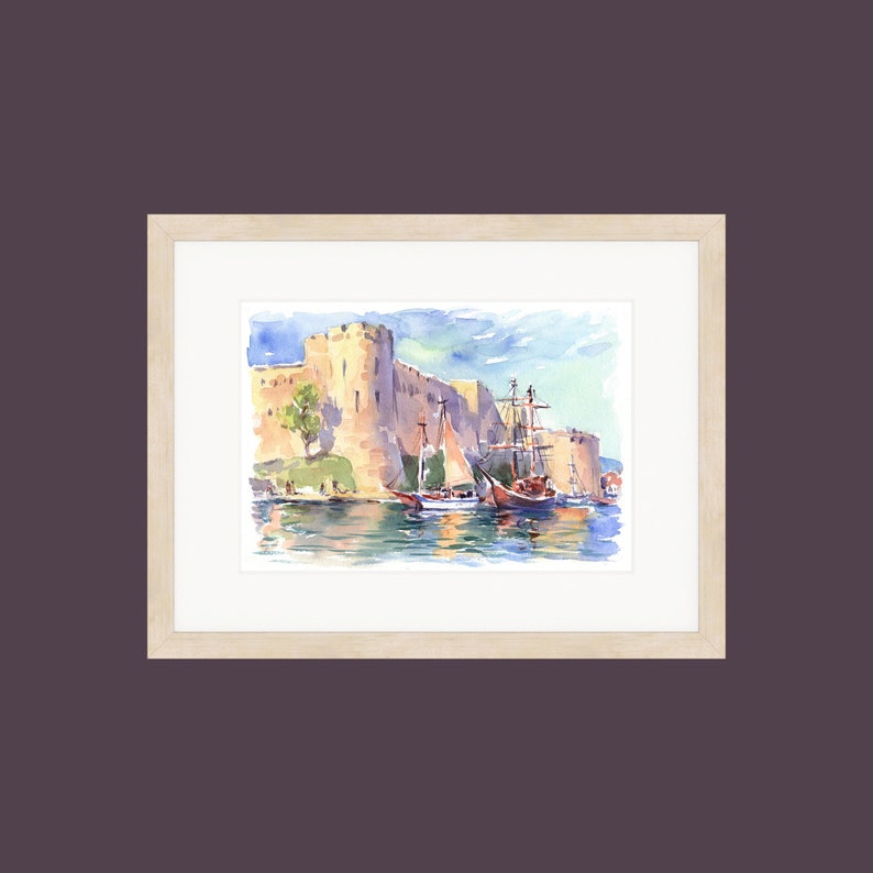 Download Gift Framed Watercolor Painting Print Historical Wall Art Home Decor Castle In Cyprus Boy S Room Wall Decor Architecture The Citadel Watercolor Art Collectibles Startfi Io