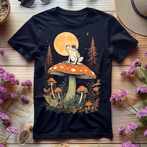 PNG de rana lunar y hongo, estampado DTF de camiseta Cottagecore Fairycore Frog, descarga digital por sublimación de rana con estética Goblincore Nature