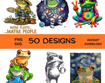 Funny Frog Png Svg Bundle 50 Designs Cute Frog Shirt Sublimation Dtf Cricut Frog Lover Gift Instant Download
