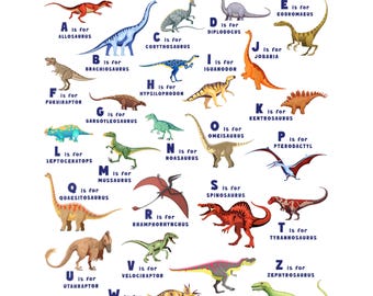 Dinosaur Alphabet Png SVG A-Z, Types Of Dinosaurs Kids Chart Shirt DTF, Dino ABC Gift, Educational Dinosaur Sublimation Digital Download