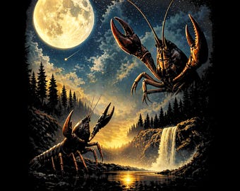 Three Crawfish Moon SVG PNG Vintage Howling Night Sky Cajun Seafood Gift Cricut DTF