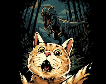 Cat Selfie With T-Rex Dinosaur SVG PNG Funny Jurassic Animal Shirt Cricut DTF