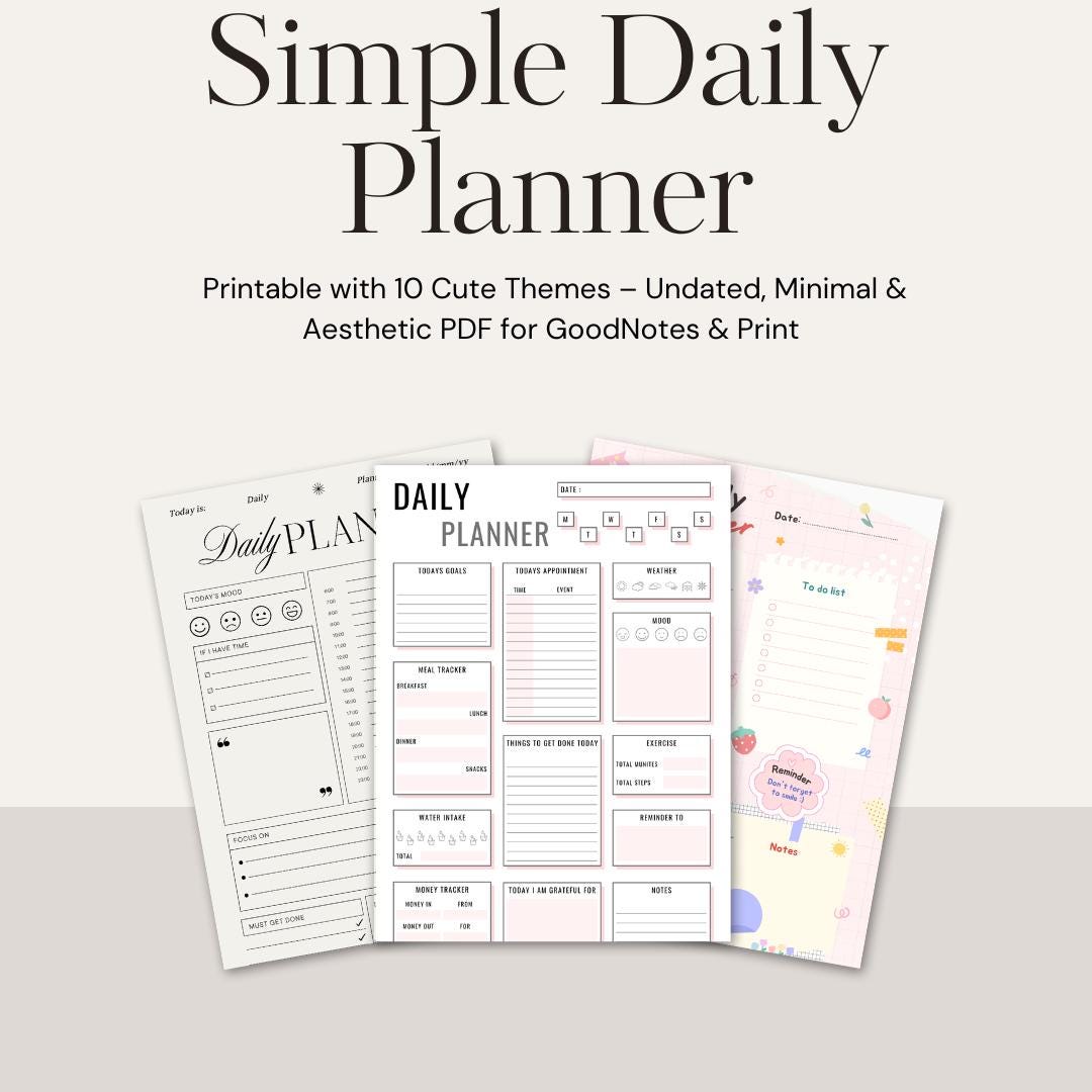 Simple Daily Planner PDF, Minimalist Undated Productivity Planner ...