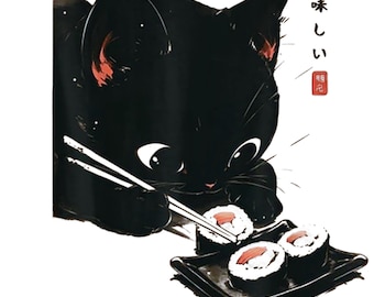 Sushi Cat Funny Japanese Cute Kitten Eating Design SVG PNG Cricut DTF