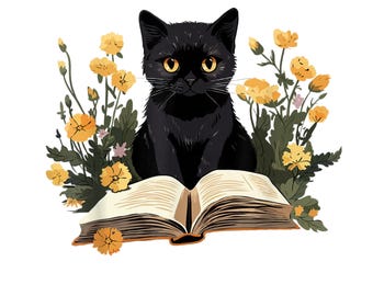 Cat and Book Lover SVG PNG Cute Aesthetic Feline Design Shirt Cricut DTF