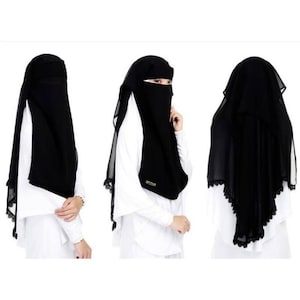 Yamani niqab, black niqab, closed face niqab, chiffon niqab, Islamic veil, black hijab