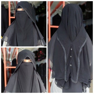 Yamani niqab, Shofia lace niqab veil, black niqab, closed face niqab, chiffon niqab, Islamic veil, black hijab