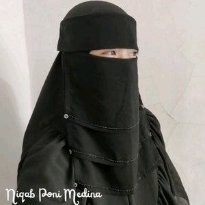 Short niqab 30 cm, black niqab, Egypt niqab, pendulum niqab, closed face niqab, chiffon niqab (not include hijab)