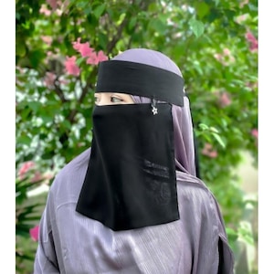 Short niqab with star pendulum, black niqab, Egypt niqab, pendulum niqab, closed face niqab, chiffon niqab (not include hijab)