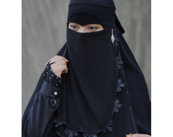 Black niqab, lace niqab, closed face niqab, chiffon niqab, Islamic veil, black hijab
