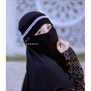 Black niqab, lace niqab, closed face niqab, chiffon niqab, Islamic veil, black hijab