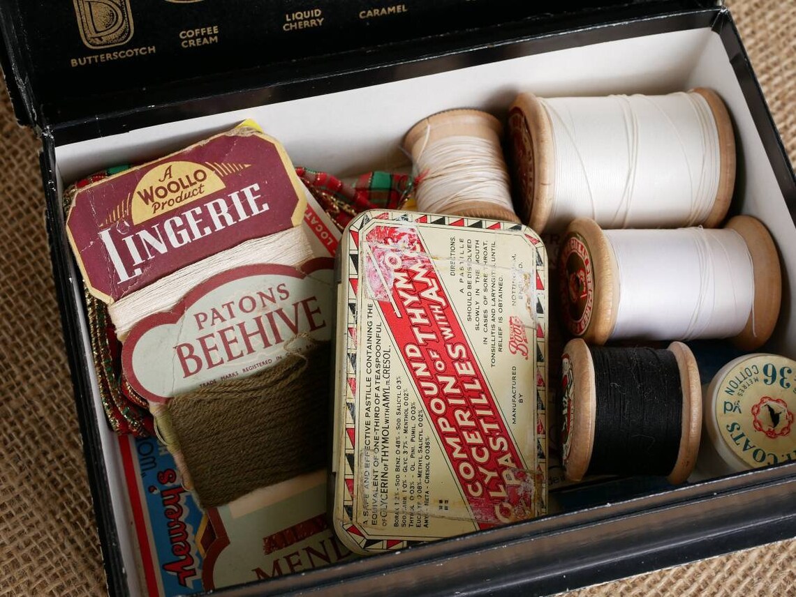 Vintage Black Magic Box Filled with Haberdashery Items Clark Etsy