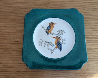 Royal Doulton Bone China Plate c.1950, Kingfisher, Square Plate, Art Deco