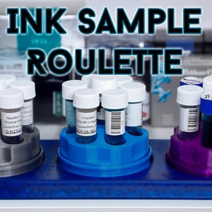Ink Roulette Ink Sample Holder. Stable and fun way to fill your fountain pen with ink vials. Store, organize, and displaybyour collection.